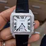 Replica Cartier Santos Diamond White Roman Dial Quartz Movement Watch 